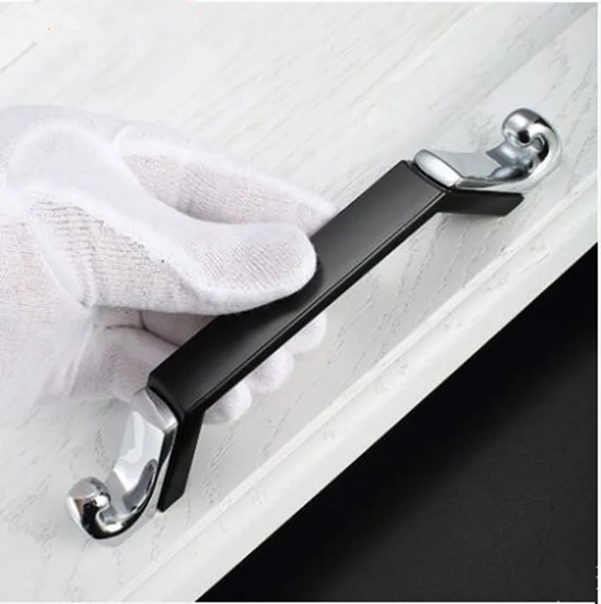 

192mm Modern simple fashion black silver kitchen cabinet wardrobe door handles 96mm 128mm chrome dresser drawer pulls knobs