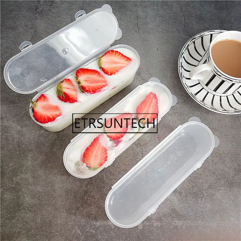 

200pcs 251ML Ice Cream Box Long Transparent Plastic Box for Mousse Pastry Cheese Cake Holder Boxes