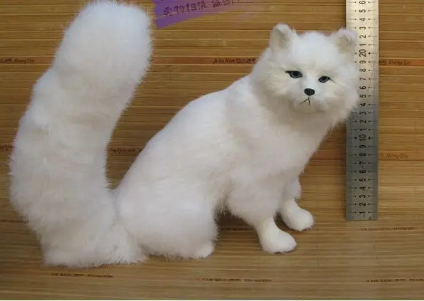 

large 28x23cm white squatting fox model,polyethylene&furs fox handicraft cosplay prop,home decoration gift a1900