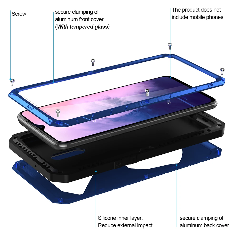 For Oneplus 7 Hybrid Armor Aluminum Metal Shockproof Bumper Frame Case Soft Rubber Silicone Military Heavy Duty Hard Case