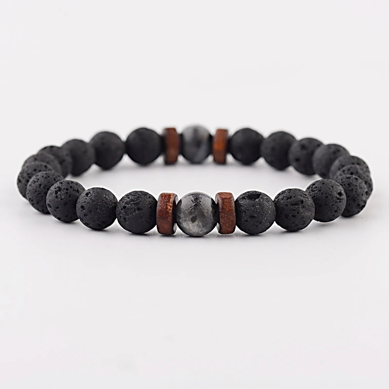 Amader Vintage Black Lava Stone Bracelets Men Meditation Natural Wood Beads Bracelet Women Prayer Jewelry Yoga Dropshipping