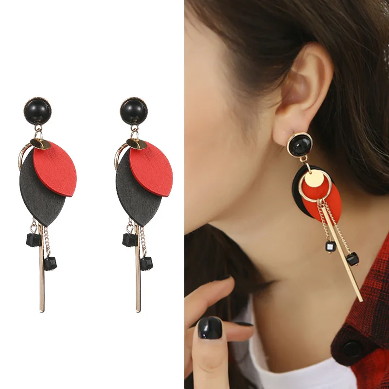 Korean Temperament Long Pendant Female Simple Wood Earrings Wild Tassel Jewelry Earrings Wholesale Earrings For Women Brinco
