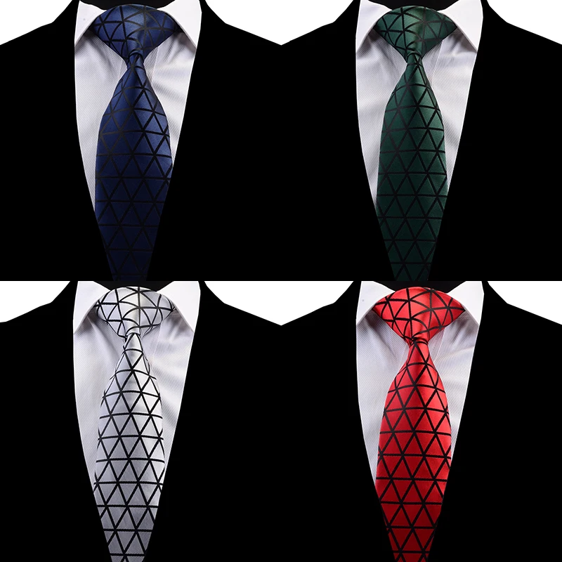 RBOCOTT New Arrival Plaid Neck Ties For Men Fashion Mens Ties 8cm Red Blue Green Black Necktie For Wedding Accessories