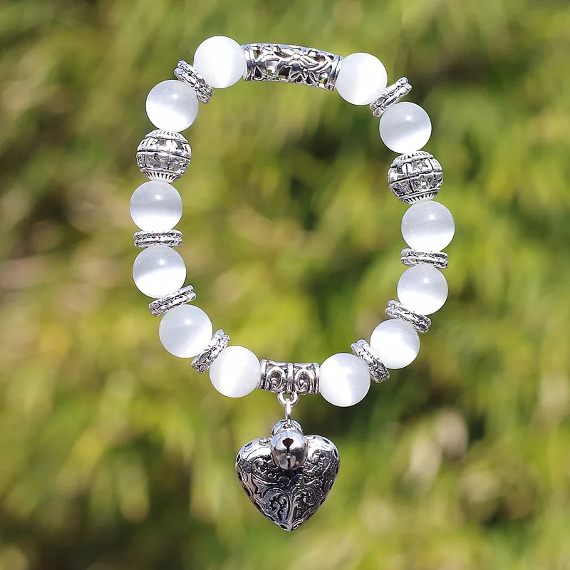 10mm Opal Obsidian Tiger Eye Natural Stone Bracelet with Heart Pendant Charms Strand Bracelet DIY Beaded Bracelet for Women Men image 2