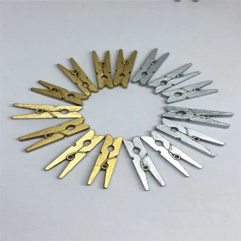 50PC Gold Silver Mini Wood Clip 2.5CM*0.3CM Wooden Environmental Small Clothespin Home Decoration Tools