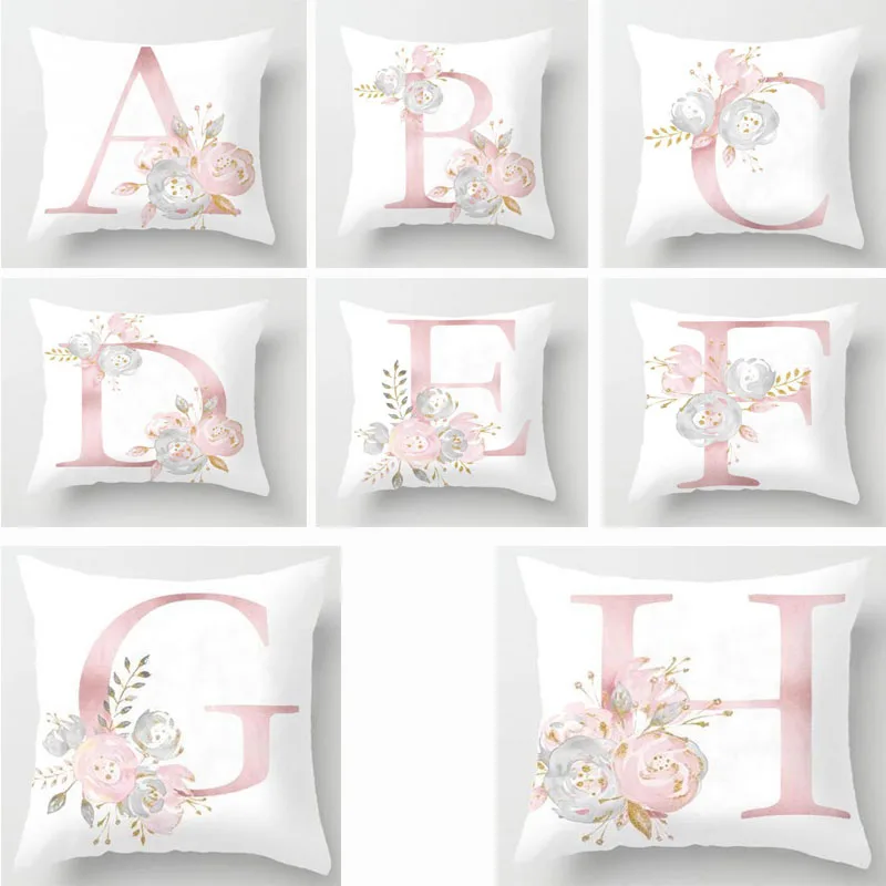 45*45cm Exquisite Alphabet Print Pillow Case Polyester Non-Toxic Washable Hidden Zipper Closure Pillowcase PP25