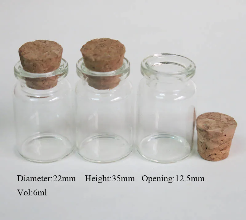 100 x 6ml Clear Glass Bottle with Wooden Cork 6cc Small Sample Vials Cork Stopper Glass Container 22*35*12.5mm Gift Storage