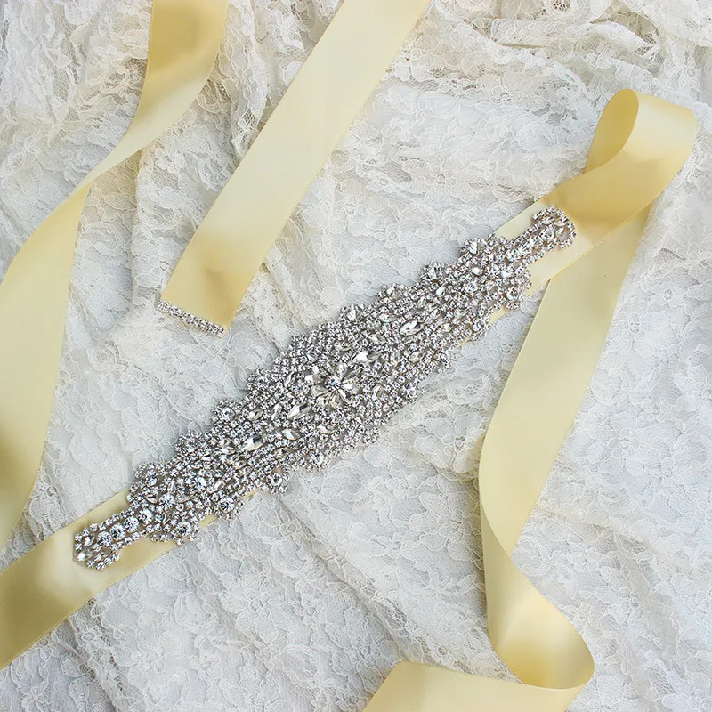 Luxury Crystal Belts Satin Rhinestone Wedding Dress Belt Wedding Accessories Bridal Ribbon Sash Belt Custom Hot