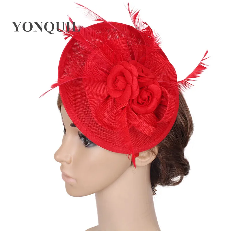 Chapeaux en plumes roses Imitation Sinamay fascinateur, pince à cheveux, accessoires de bandeau pour cheveux, décoration de fête pour dames, couvre-chef à la mode