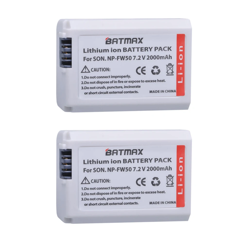 Batmax 2X 2000mAh NP-FW50 NP FW50 bateria + LED podwójny ładowarka do Sony Alpha 7 a7 7R a7R 7S a7S a3000 a5000 a6000