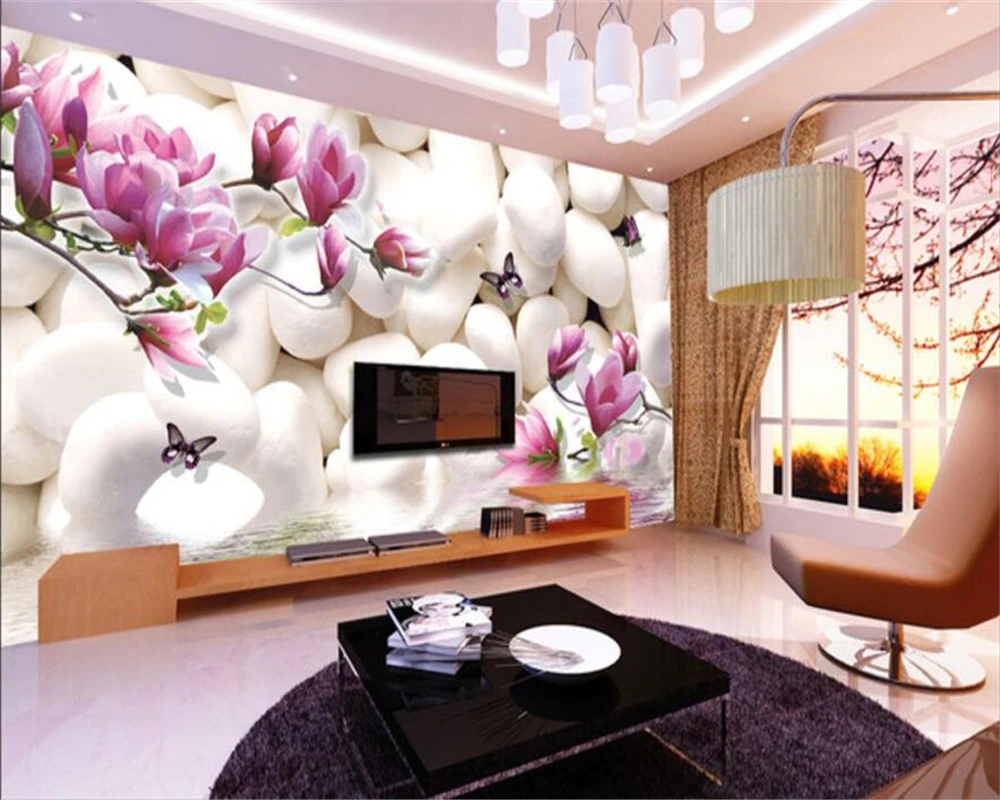 

Beibehang Custom wallpapers home decoration background mural 3D magnolia pebbles tv video wall background murals 3d wallpaper