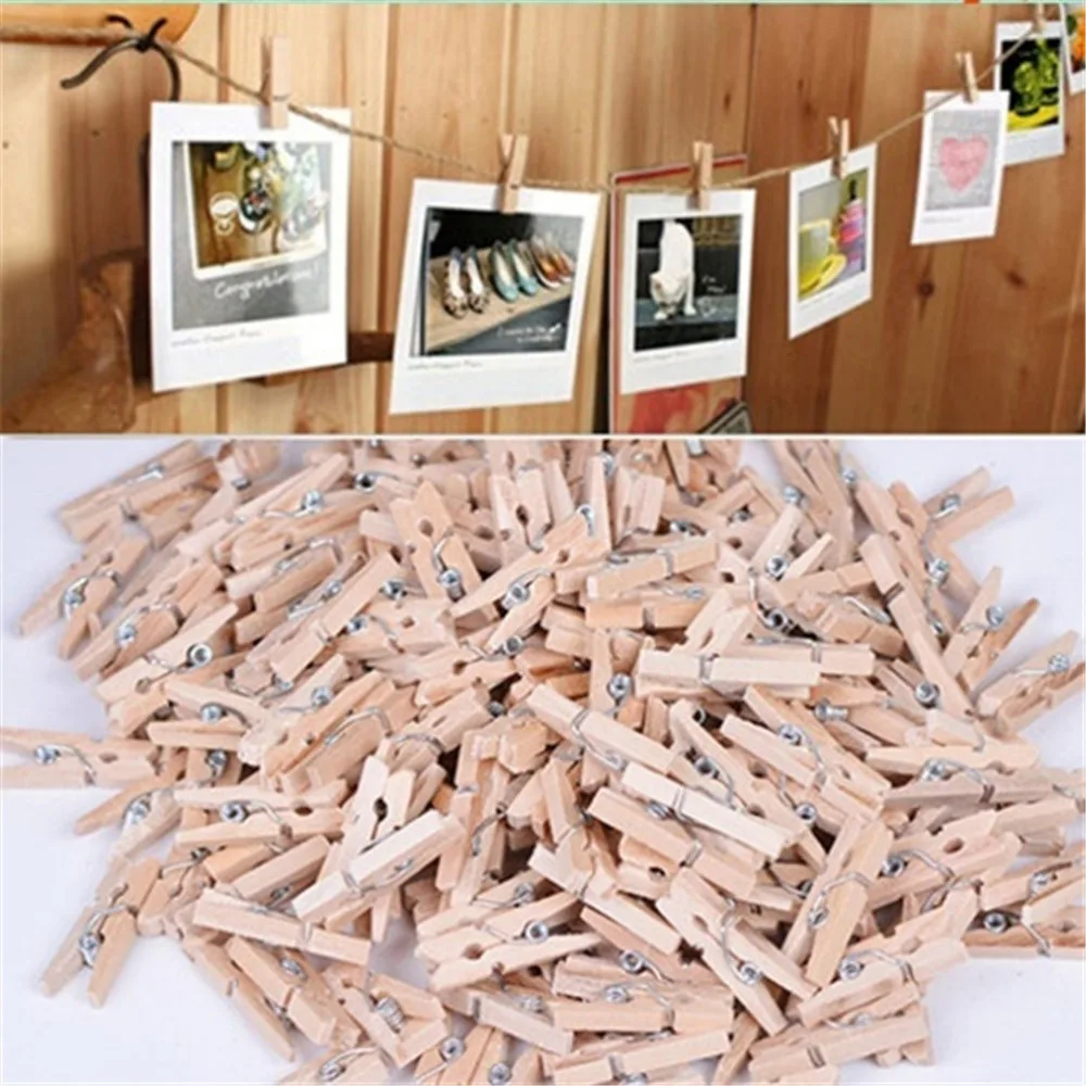 50 PCS Wholesale Very Small Mine Size 25mm Mini Natural Wooden Clips For Photo Clips Clothespin Craft Decoration Clips Pegs