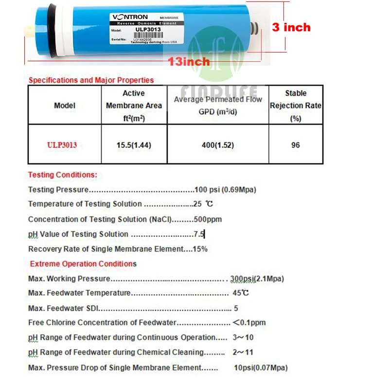 Water Filter Vontron ULP3013-400 Residential 400 gpd RO Membrane For Reverse Osmosis System Household Water Purifier NSF