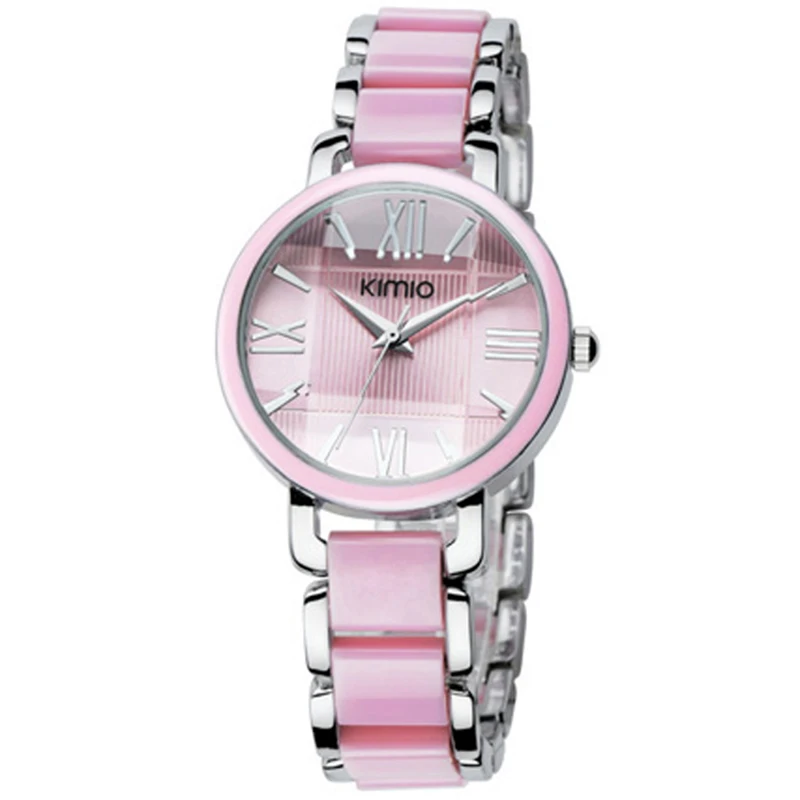 Kimio Brand Women Imitation Ceramic Watches Bracelet Quartz Watch Big Dial Wristwatches Ladies Stainless Steel Bracelet Watch