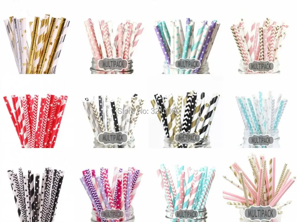 

2022 New 25pcs/lot Paper Straws For Kids Birthday Wedding Decoration Event Party Christmas Supplies Mixed Colors Creative Gifts