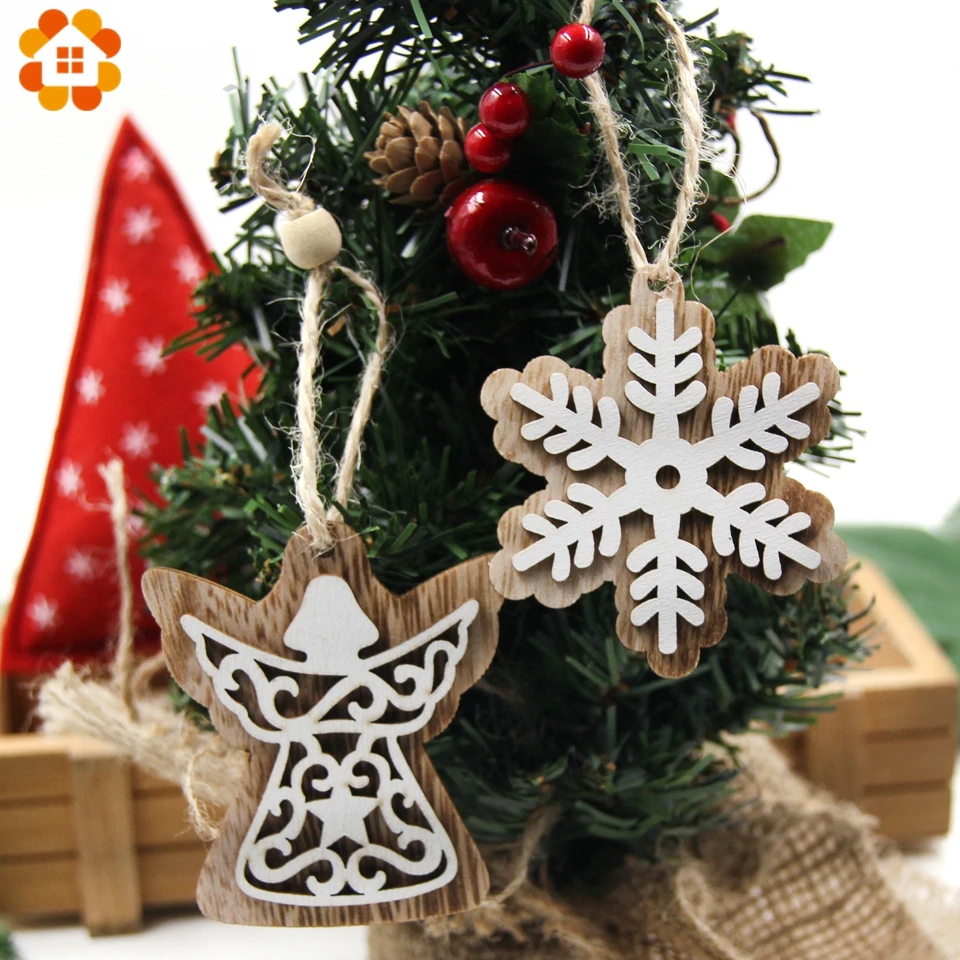 2PCS Vintage European White Wooden Pendants Ornaments Hanging Gifts For Wedding&Christmas Party Decorations Tree Ornaments
