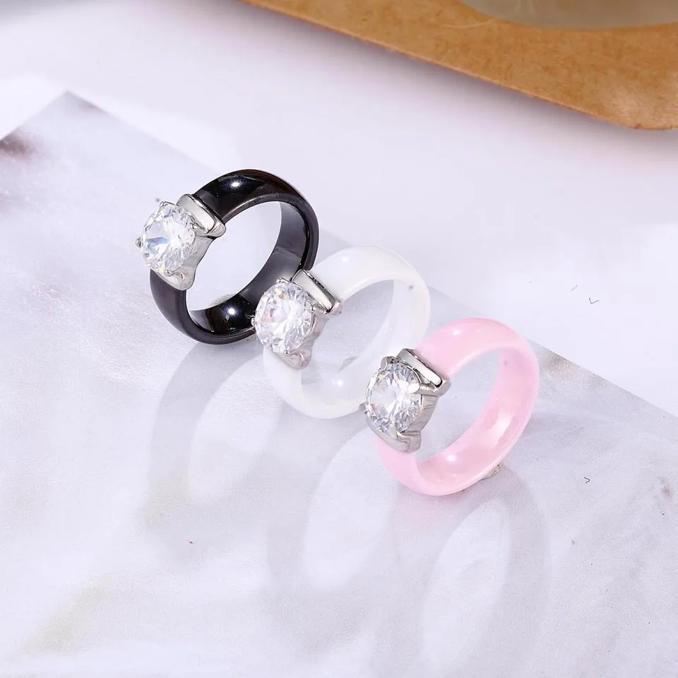 BPRASI New 6MM Ceramic Rings For Women With Big Shining Crystal Healthy Stainless Steel Jewelry Woman Wedding Engagement Ring