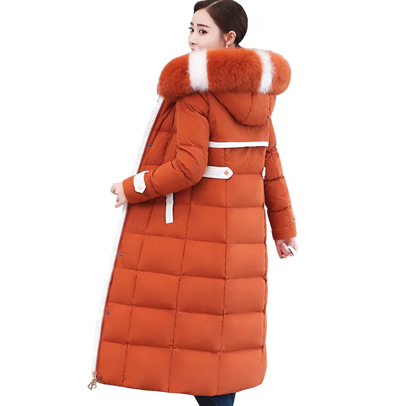 

New Winter Down Jacket Women Lengthen Parka Fox Big Fur Collar Hooded Coat Female Thicken High Guality White Duck Down Coats