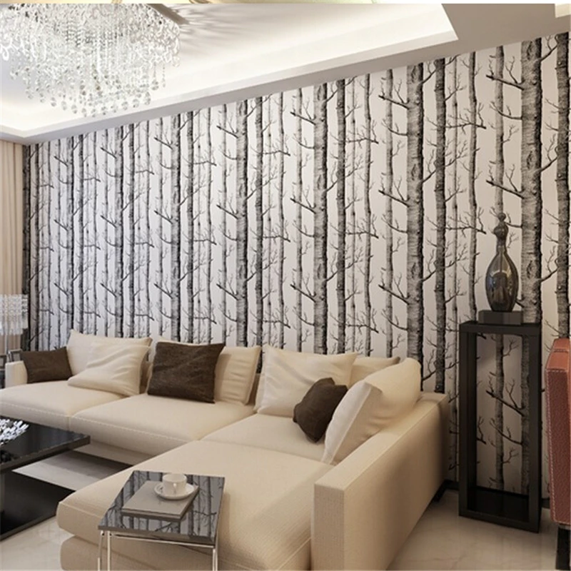 beibehang Birch Tree pattern non-woven wood wallpaper roll modern wall paper simple wallpaper for living room papel de parede 3d