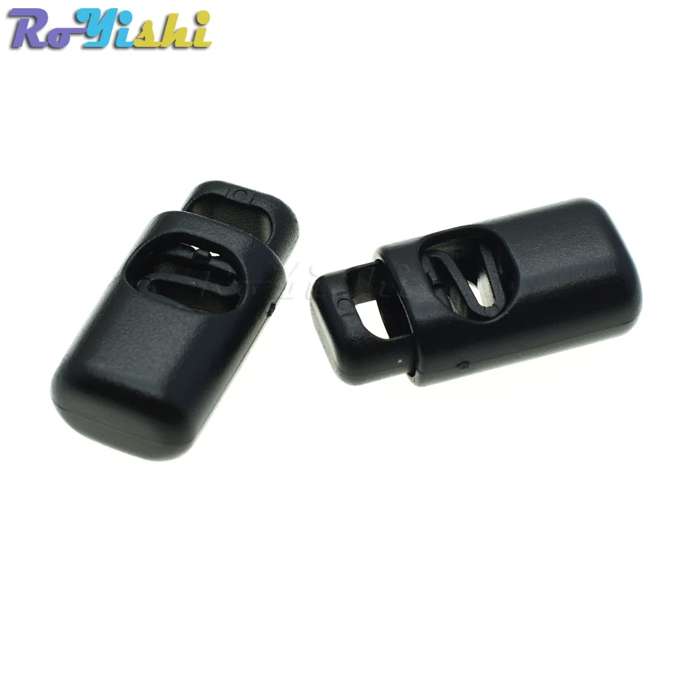 Plastic Single Hole Spring Stopper Toggle Cord Locks End Black