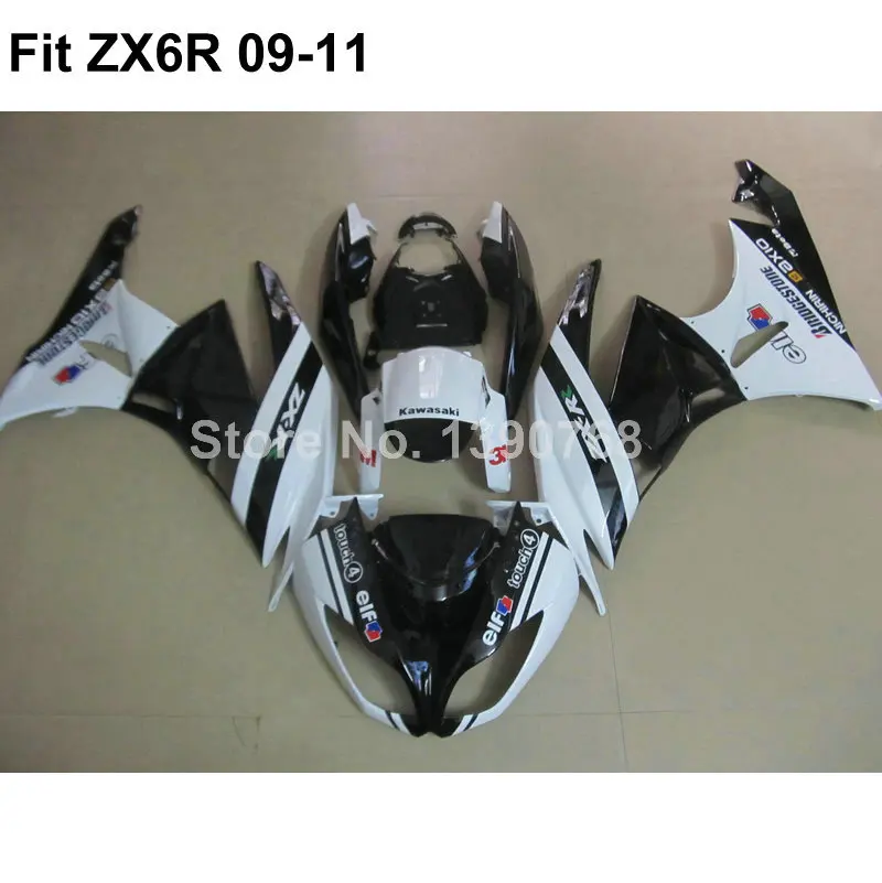 Motorcycle fairing kit for Kawasaki Ninja white black 636 ZX6R 09 10 11 fairings  ZX-6R 2009 2010 2011 VI09