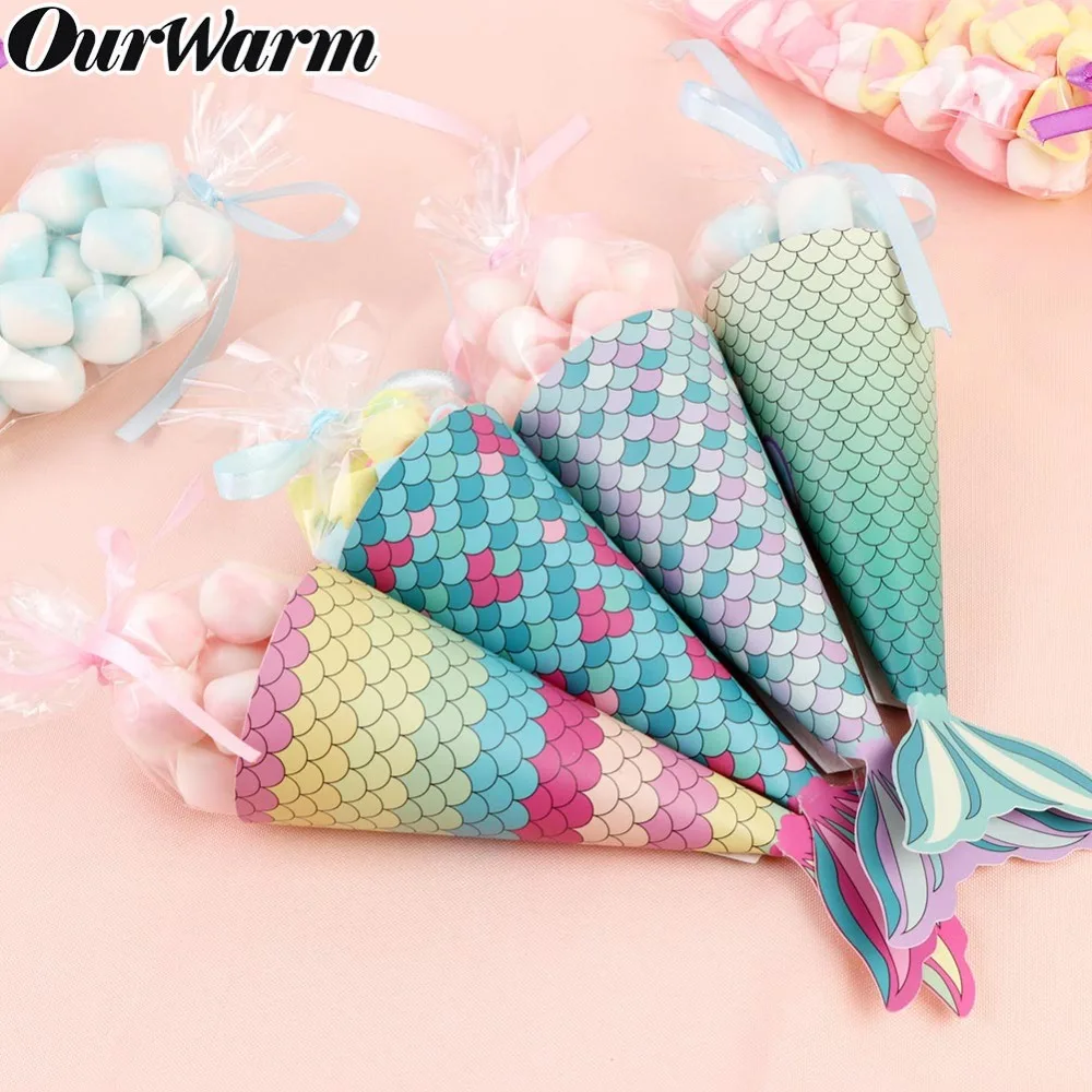 OurWarm Mermaid Paper Candy Gift Box invitation Card Gifts Bags Girls Birthday Treat Mermaid Party Favors Decoration Supplies