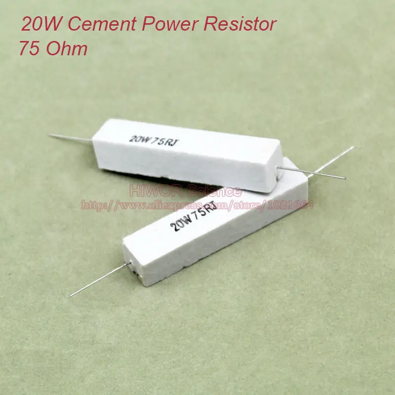 (5pcs/lot) 20W 75 ohms Ceramic Cement Power Resistor 75ohm TOL 5% Resistors