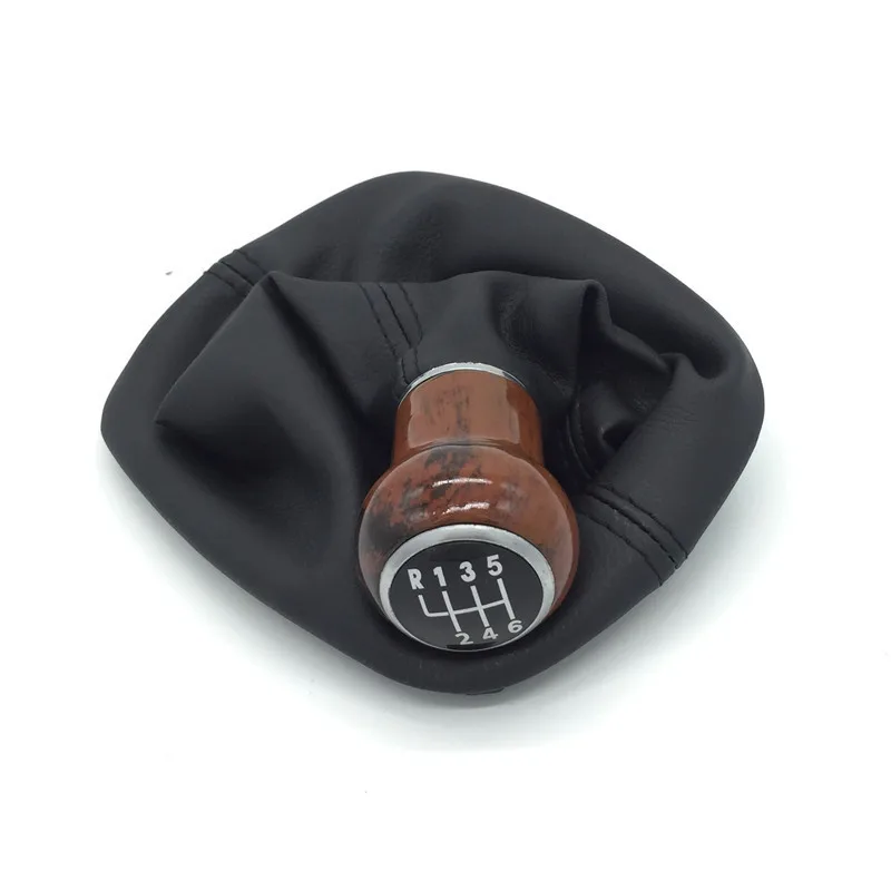 5 / 6 Speed Car Wooden Gear Shift Knob Lever Shifter Gaiter Boot Cover Black Leather Case For Volkswagen VW Passat B5 1998-2004