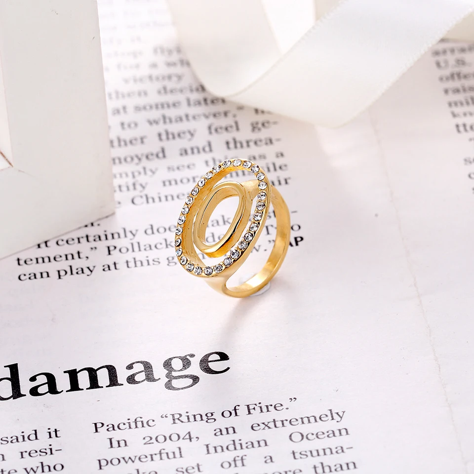 BORASI Top Quality Double Oval Inner Oval Rings For Women Trendy Crystal Rings Stainless Steel Women Fashion Brand Jewelry