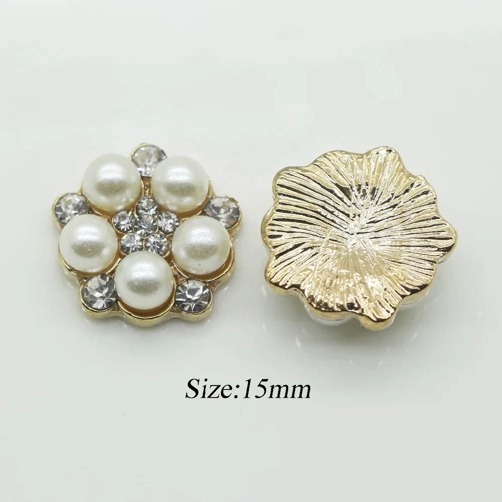 Wholesale 50 pcs 15 mm mini flower center buttons pearl embellishment for handmade flower ,flat back rhinestone embellishment