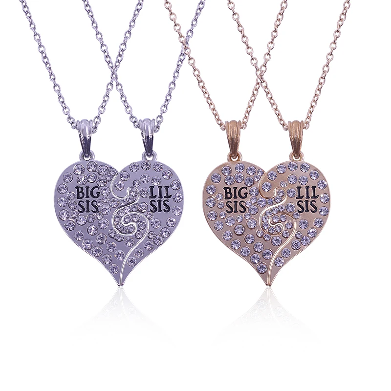 2 Pcs/Set Fashion Big Little Sister Necklace for Women Friends BFF Exquisite Charming Pendant Chains New Jewelry Party Gifts