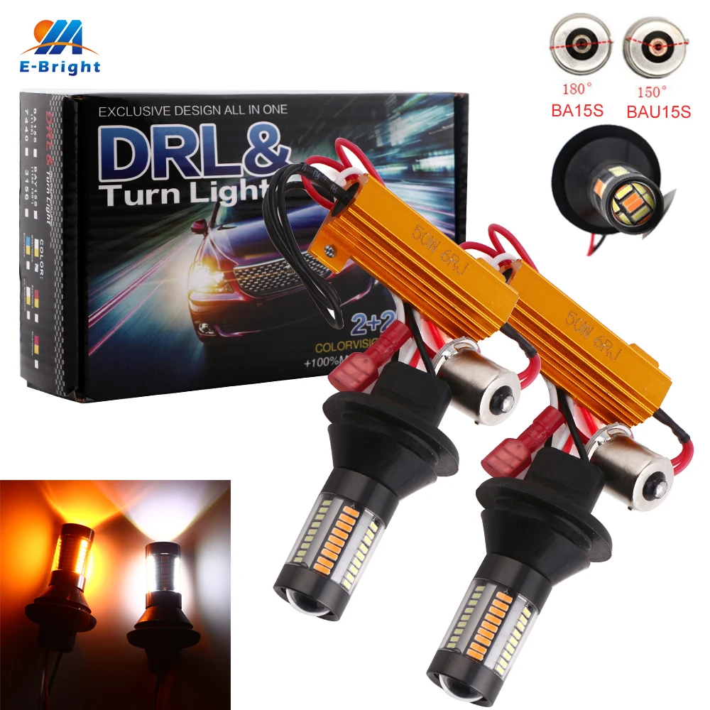 1 Set LED DRL With Turn Signal Lights 1156 BA15S p21w BAU15S py21w 66 SMD Dual Color Error Free Canbus 7440 w21w White/Amber