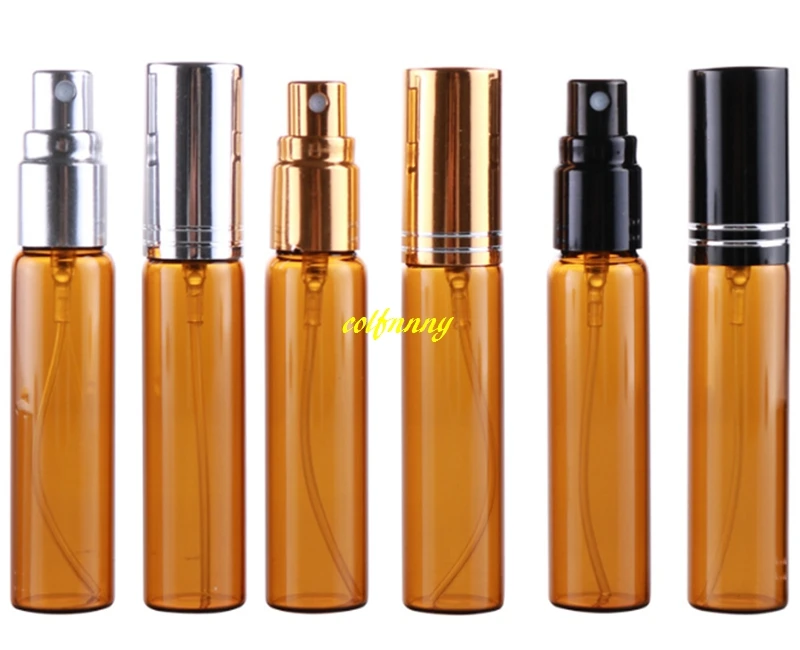 2000pcs/lot 5ML Amber Glass Spray Perfume bottle 10ML Brown Emtpy Refillable bottles With Full cover cutting alumium cap