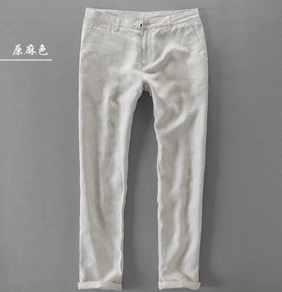 2020 Summer Mens 100% Linen Pants Cool Thin White Trousers Breathable Pants Casual Trousers Man Straight Business Cargo