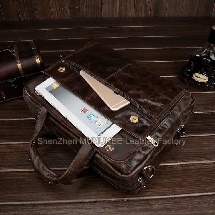 High Class Fashion Genuine leather Briefcase Men Leather business bag  portfolio office bag Messenger Tote 15.6\