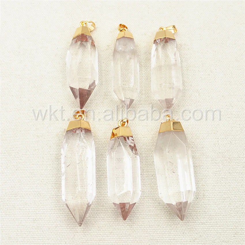 WT-P1029 Wholesale Natural Crystal Quartz Pendant With 24k Gold Color Plated Bullet Shape Raw Clear Stone For Charming Jewelry