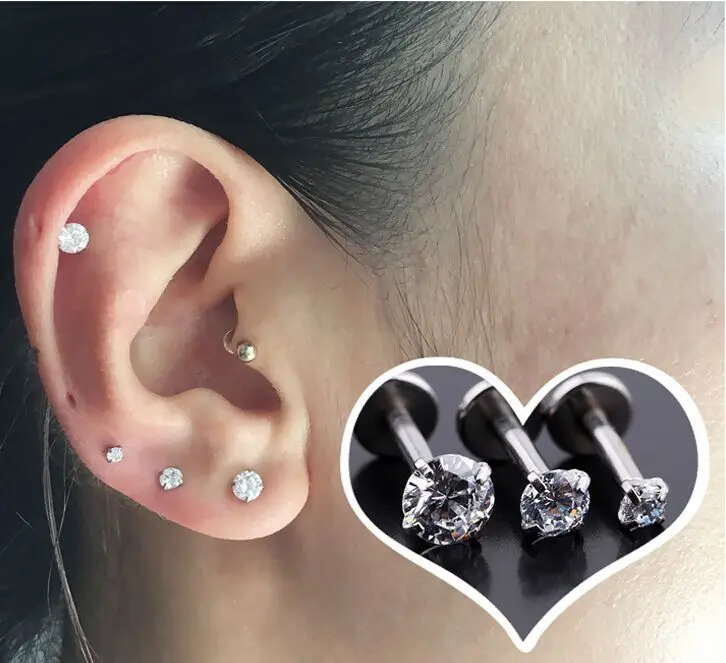

Free shippment LOT50pcs 16g Body Jewelry Body Piercing - CZ Shining Lip Labret Ring Ear Helix Bar Lip Piercing 16gx8mmx2/3/4mm