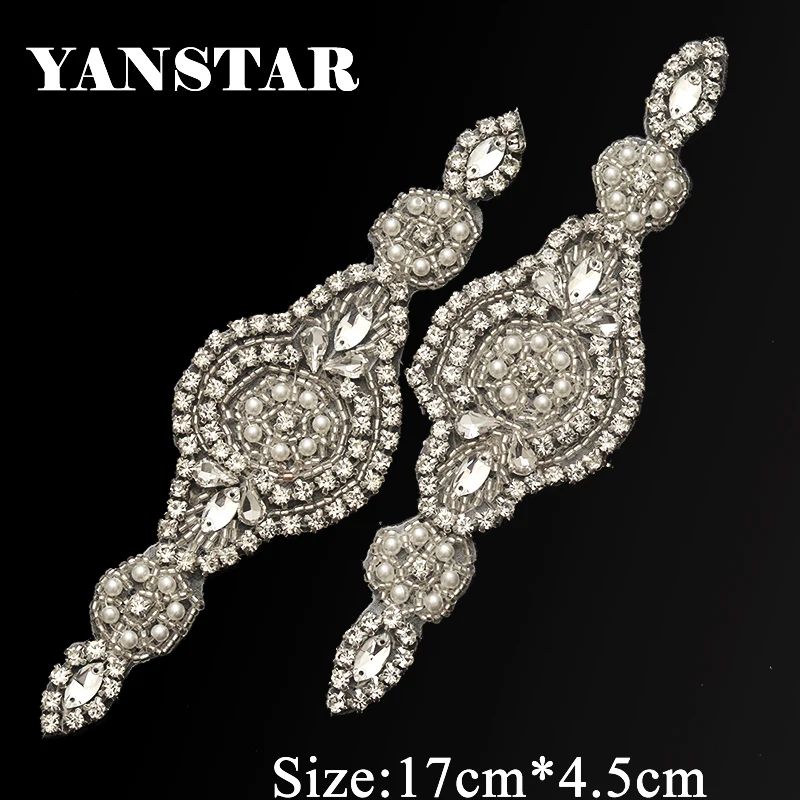 YANSTAR Wholesale 20PCS Bridal Gown Rhinestone Applique Patch  Silver Crystal Wedding Dress Belt DIY Bridal Gown Sash YS918