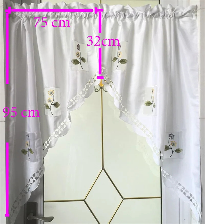 Tanmeluo Half Flower Kitchen Curtains Hollow Short Styles Valances White Embroidered Sheer Window Curtains New Arrival