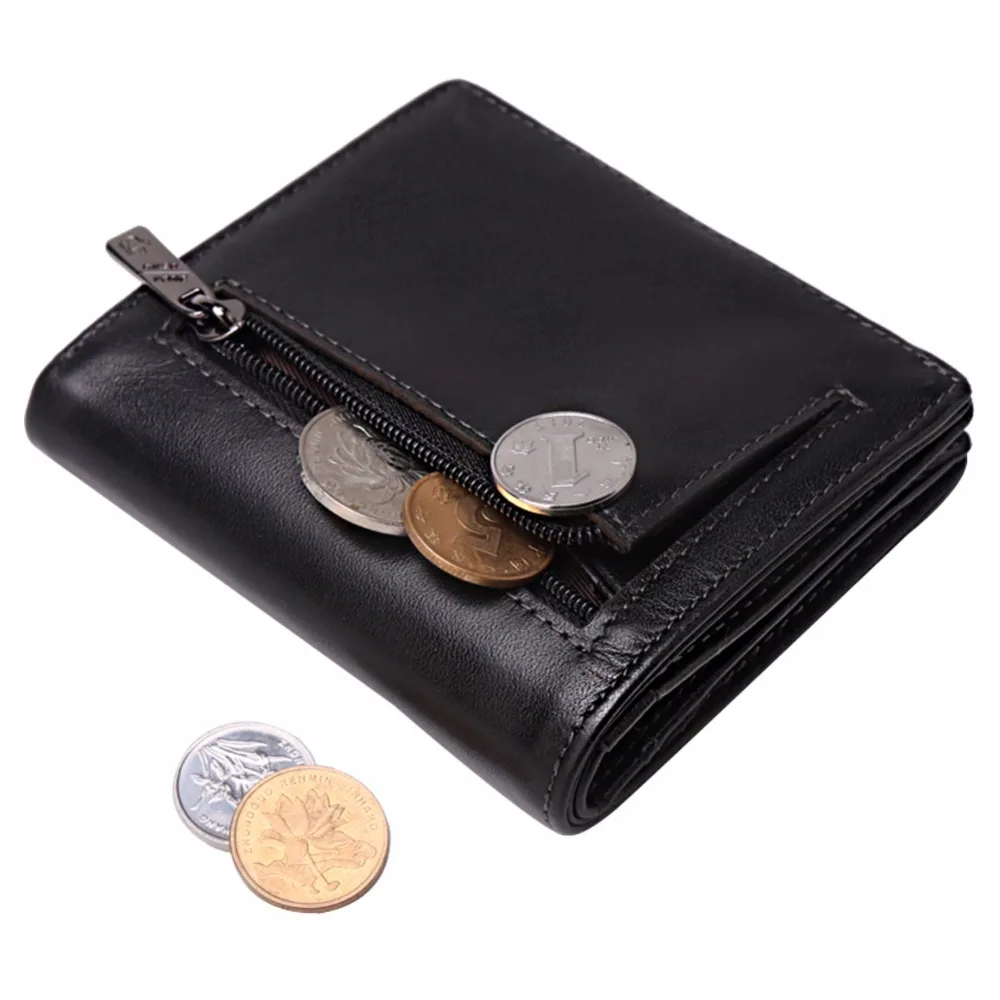 BISON DENIM Short Wallets Men Genuine Leather RFID Blocking Wallet Men Coin Pocket Card Holder Designer Purse Mini W9317