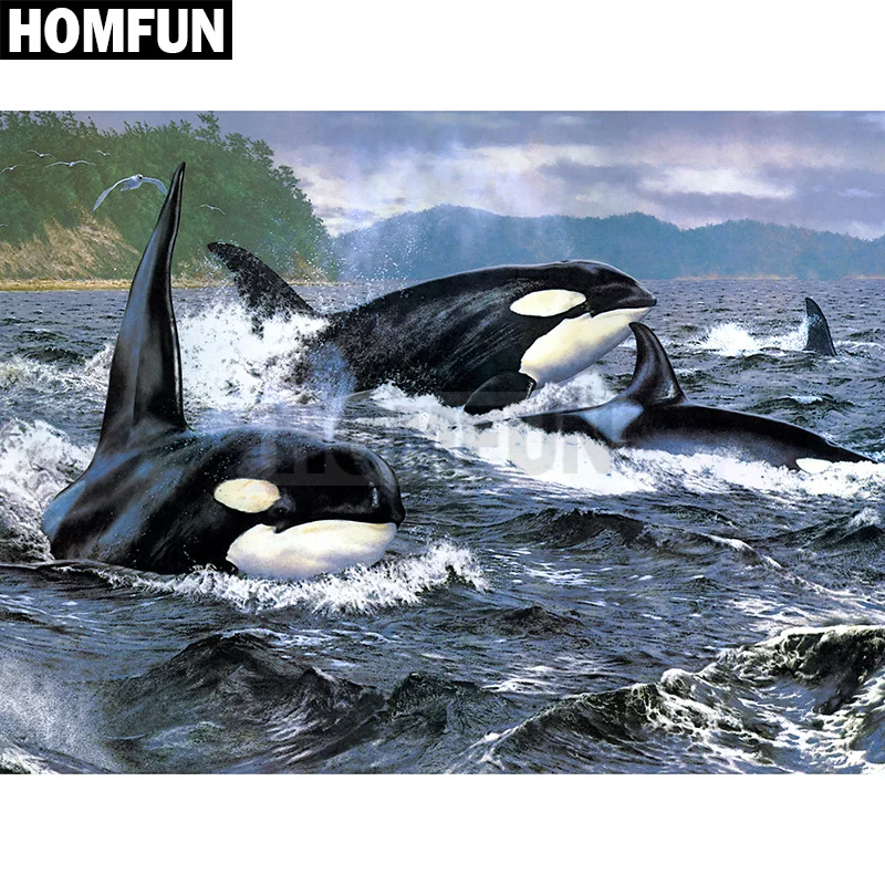 

HOMFUN Full Square/Round Drill 5D DIY Diamond Painting "Sea whales" 3D Embroidery Cross Stitch 5D Decor Gift A00390