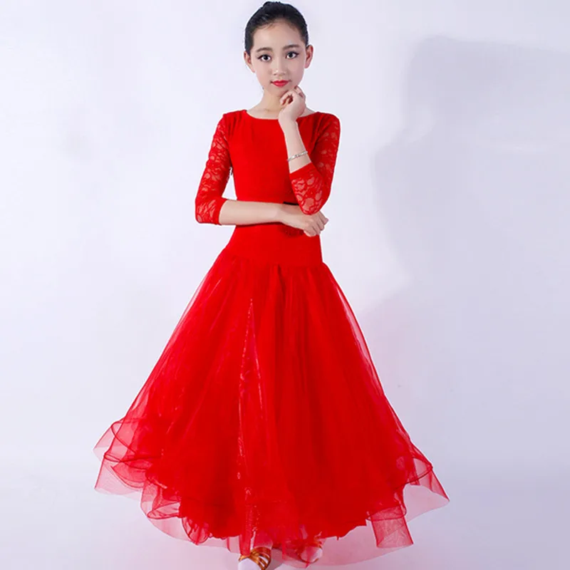 Lace Stitching Kids Ballroom Dress Waltz Dresses Standard Dance Dress For Girls Dance Wear Lyrical Dance Dress Princess Dress