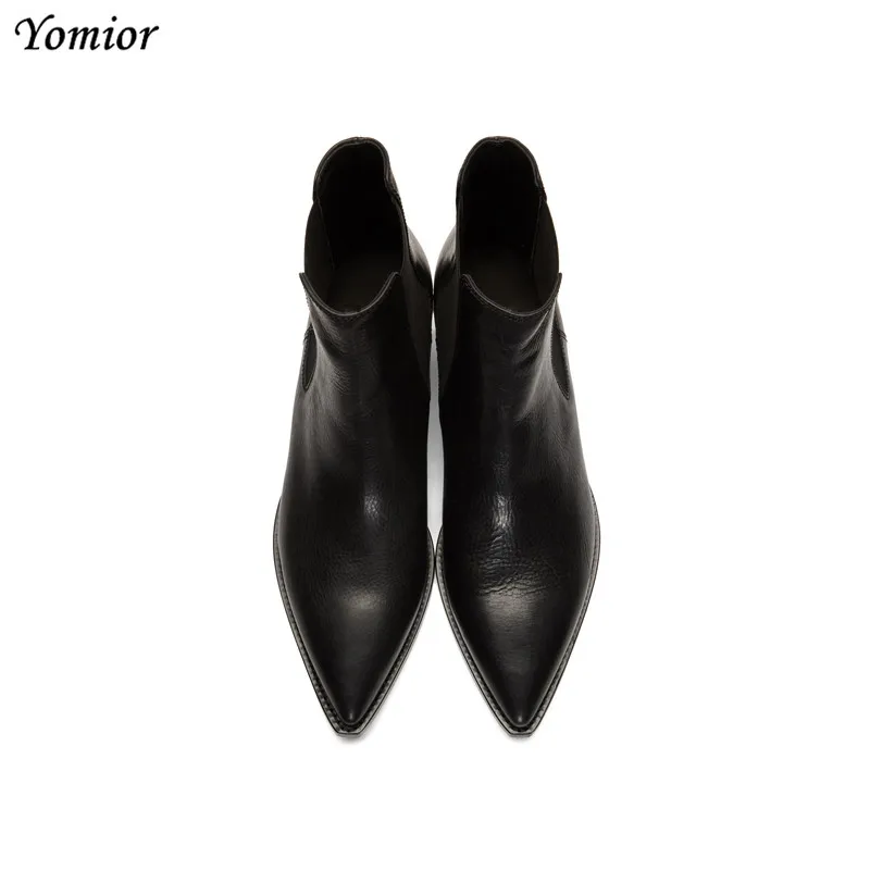 Handmade Winter New Genuine Leather Men Boots Fashion Sexy Pointed Toe Chelsea Boots Formal Business Suit Wedding Boots Big Size