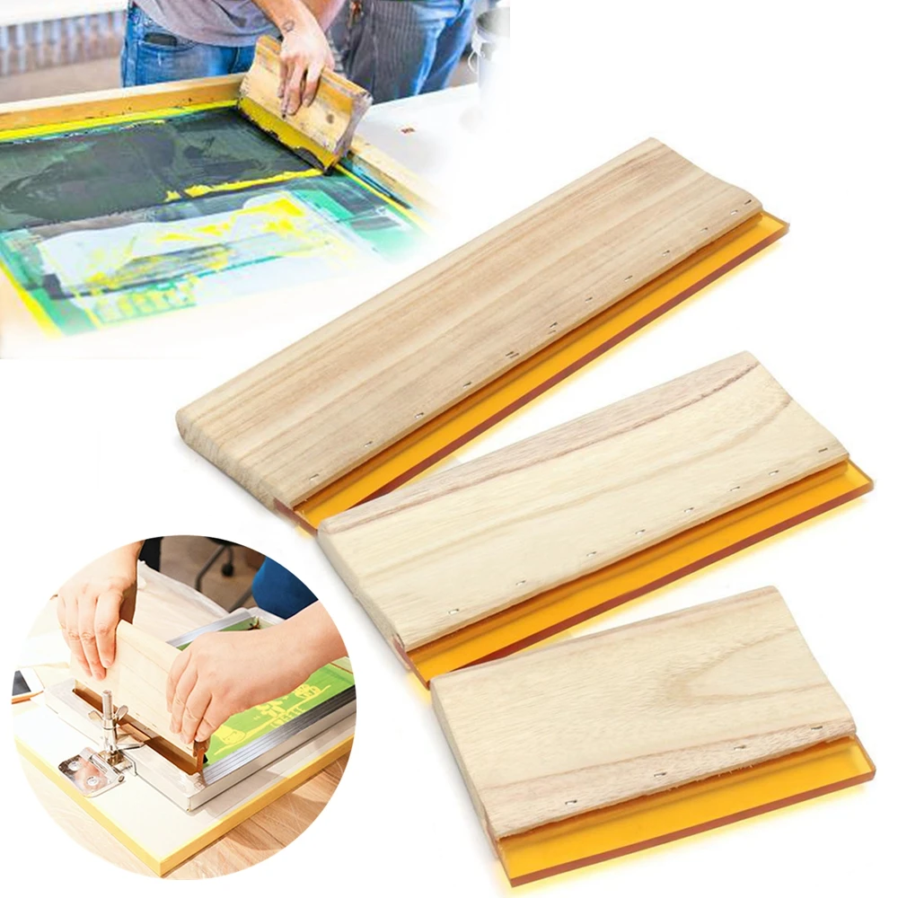 Wear-proof Silk Screen Printing Squeegee Blade With Wood Handle DIY Silkscreen Printing Ink Rubber Scraper Board Tools