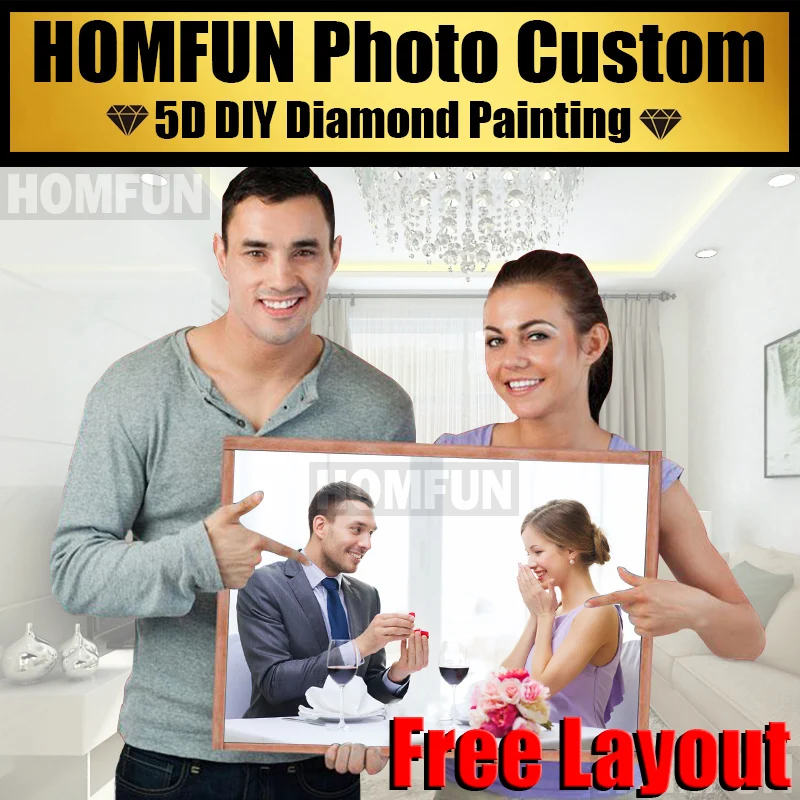 HOMFUN DIY Photos Custom Diamond Painting Picture of Rhinestones diamond embroidery cloth needlework cross-stitch 5D Home Decor