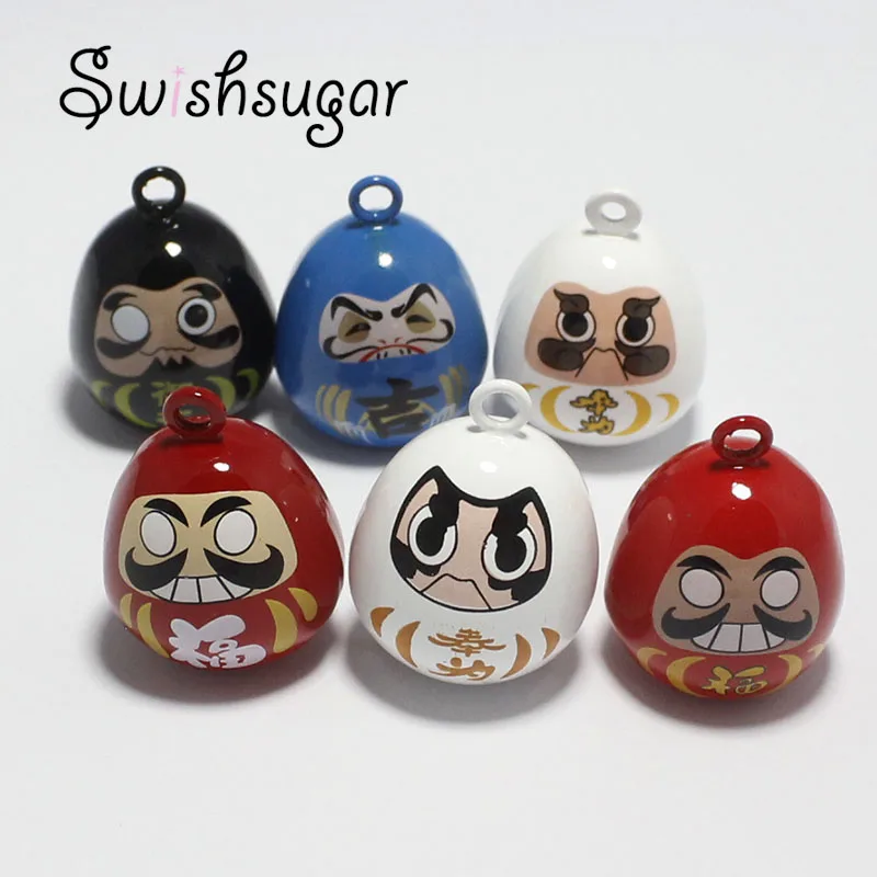 Japanese Daruma Doll Wishing Jingle Bells Good Luck Close Charms Necklace Pendant Accessories Jewelry Craft Findings