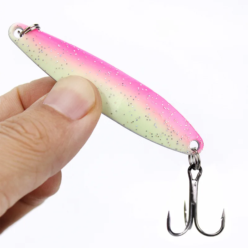 Fishing Metal Lure Spoons Dual Color Glow Salix Leaf Shaped Spoon Artificial Lure Bait 6.5cm/13g Reflect Sequins 1 Piece Sale