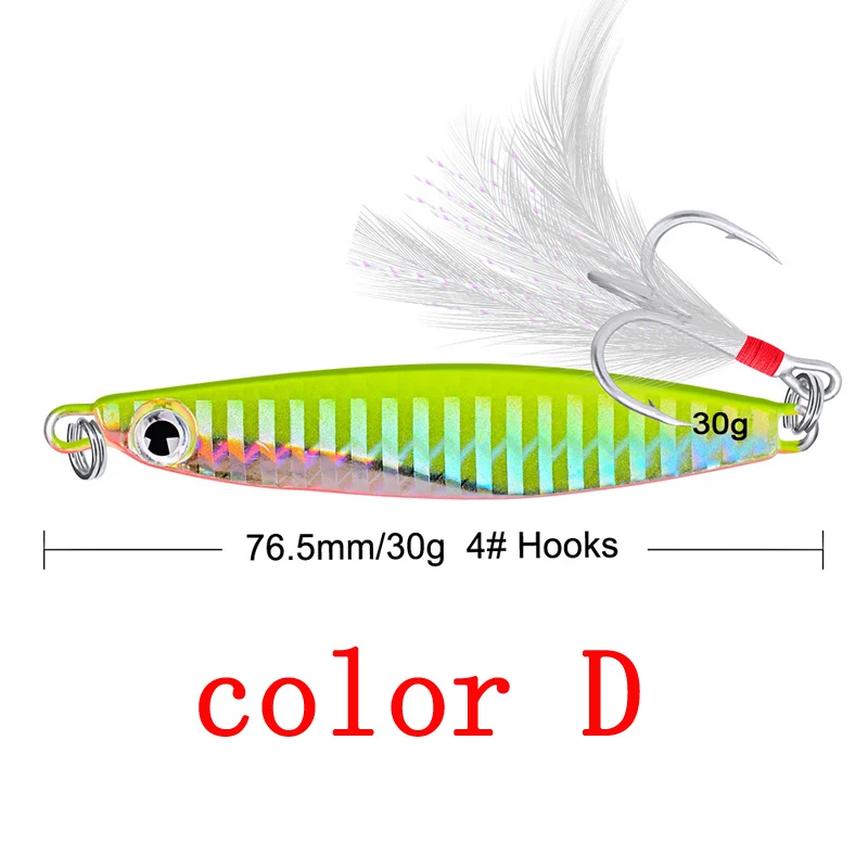 1Pc 10g/21g/30g Metal Fishing Lure Spoon Sequins Spinner with Feather Hard Bait For Sea lake lure Tool Wobblers 30