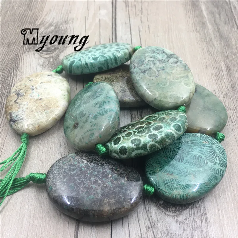 Egg Shape Polished Chrysanthemum Stone Slice Beads,Nature Stone Center Drilled Pendant Beads   MY1751