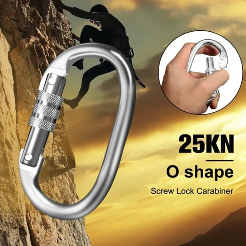 2 Pcs O-Shaped Carabiner Super Strength Steel Screw Lock Protection Carabiner Clip for Climbing Hiking Yoga Hammock